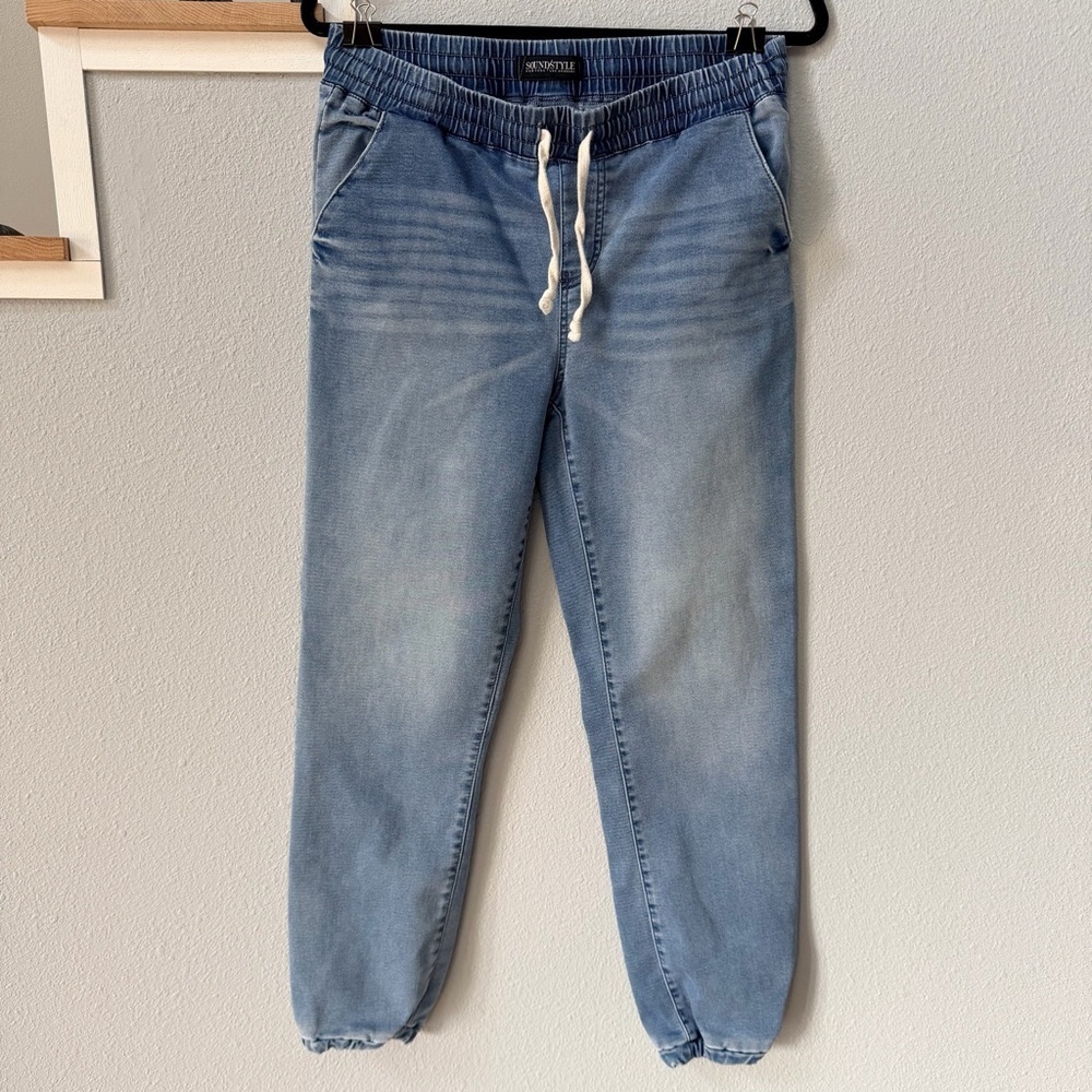 Sound Style Stretchy Denim Blue Drawstring Joggers w/Pockets Sz Medium